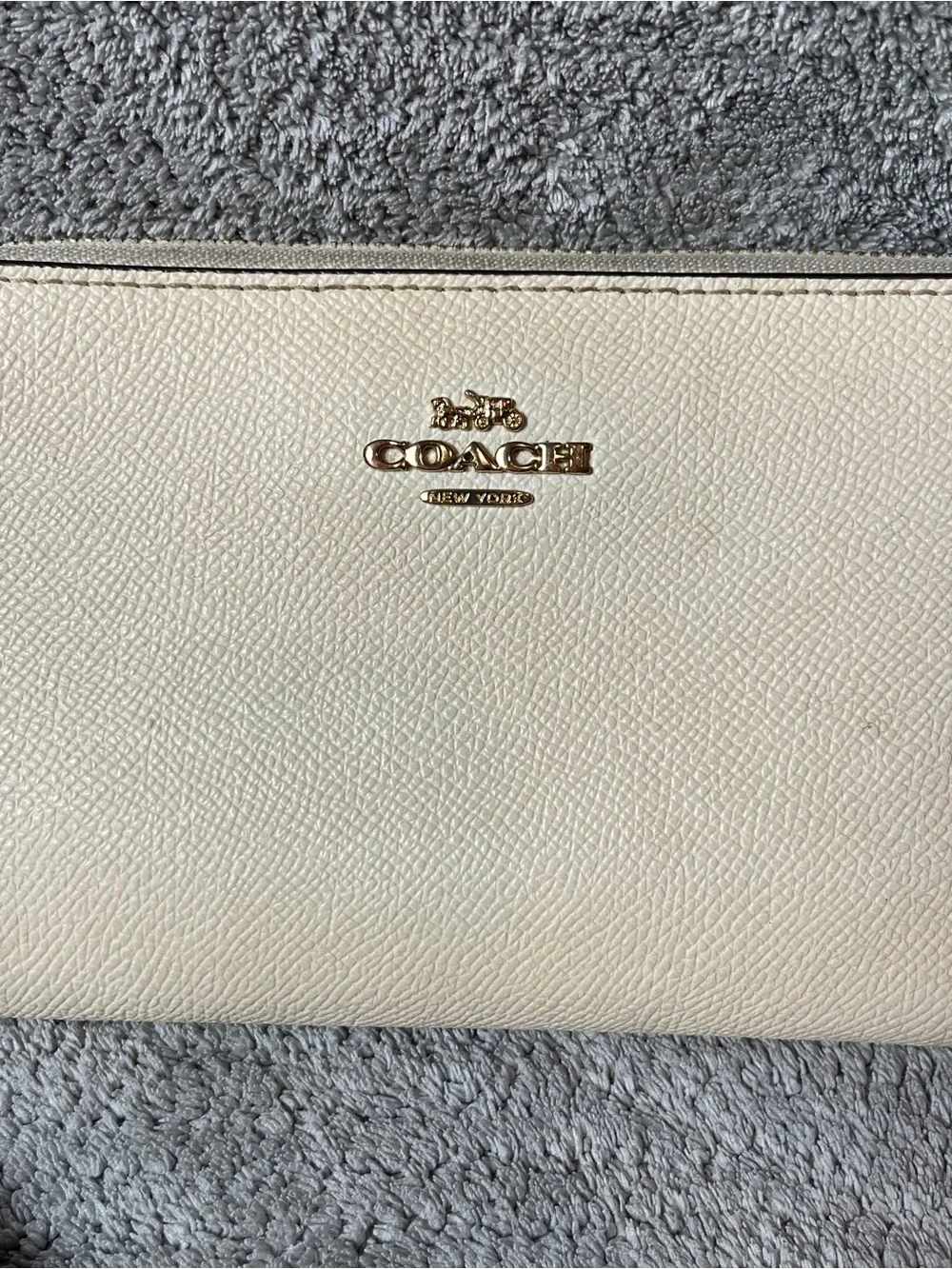Coach Cream Leather Wristlet Wallet with gold hardware